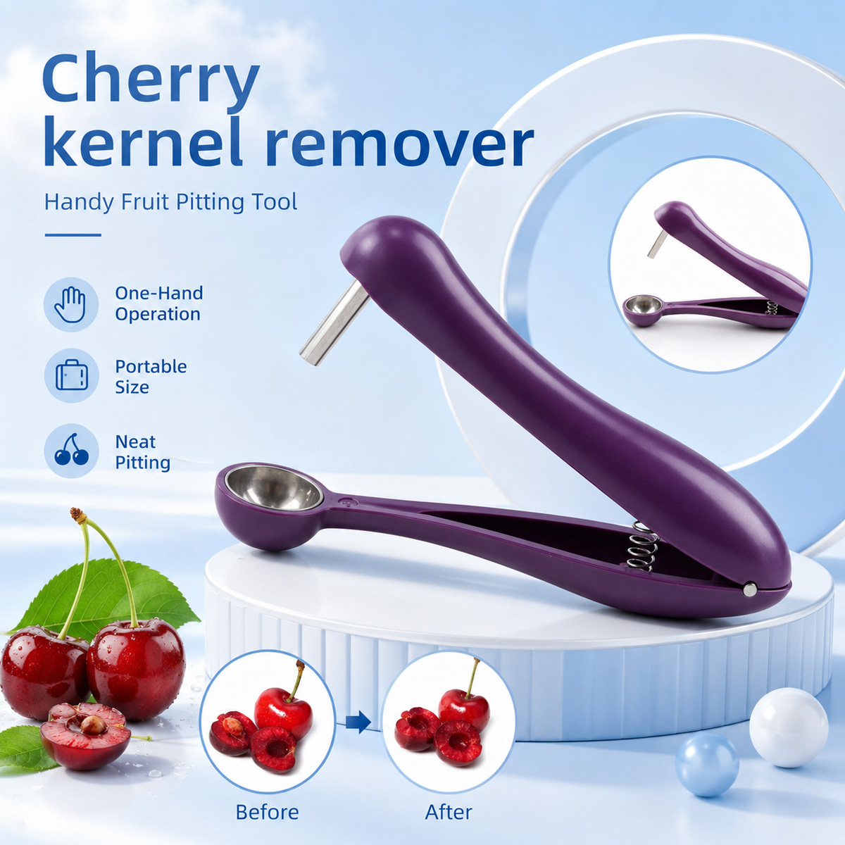 Kitchen Tools For Baking - Descorazonador de cerezas y aceitunas manual,
