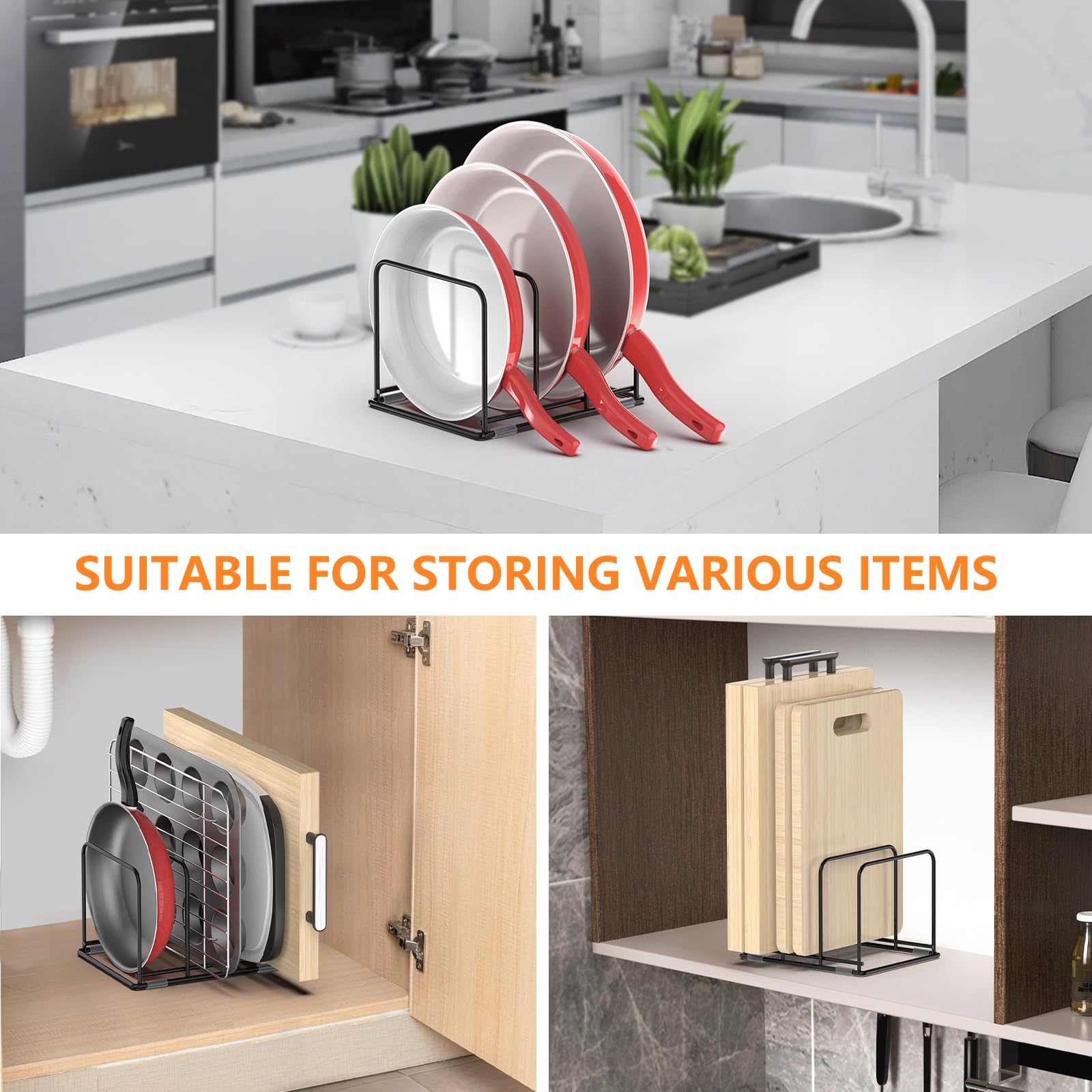 Organizador de sartenes, organ - Kitchen Cabinet Baking Organizer reseña y precio